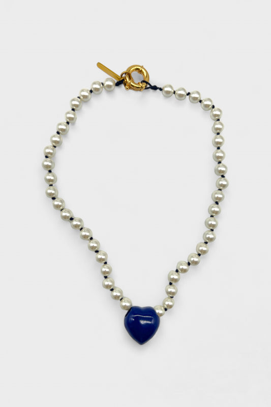 Blue Heart Pearl Necklace